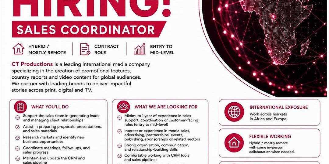 CT Productions - We’re hiring - Sales & Business Development Coordinator