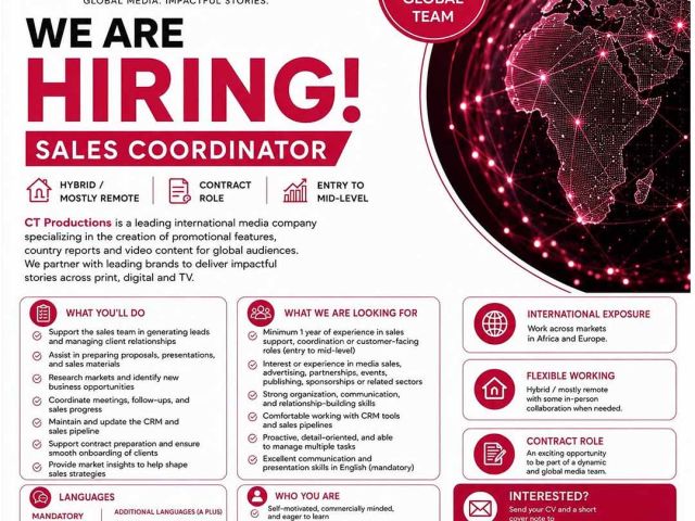 CT Productions - We’re hiring - Sales & Business Development Coordinator